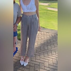 Ralph Lauren Silk Wide-Leg Pants Navy and Cream